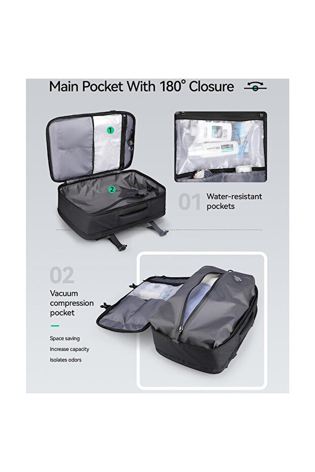 حقيبة سفر مضغوطة بتفريغ الهواء مع جهاز مضخة هواء، حقيبة ظهر مقاس 17 بوصة، مصنوعة من قماش أكسفورد المقاوم للماء