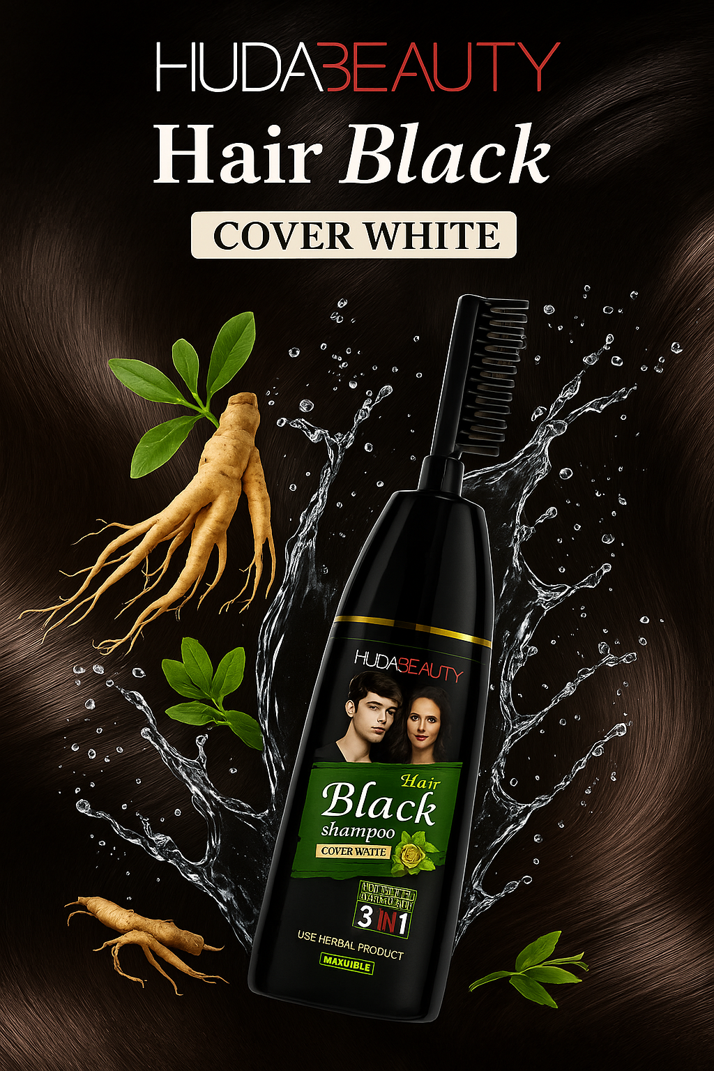 HUDA BEAUTY Hair Black Shampoo 3-in-1 (Cover White)